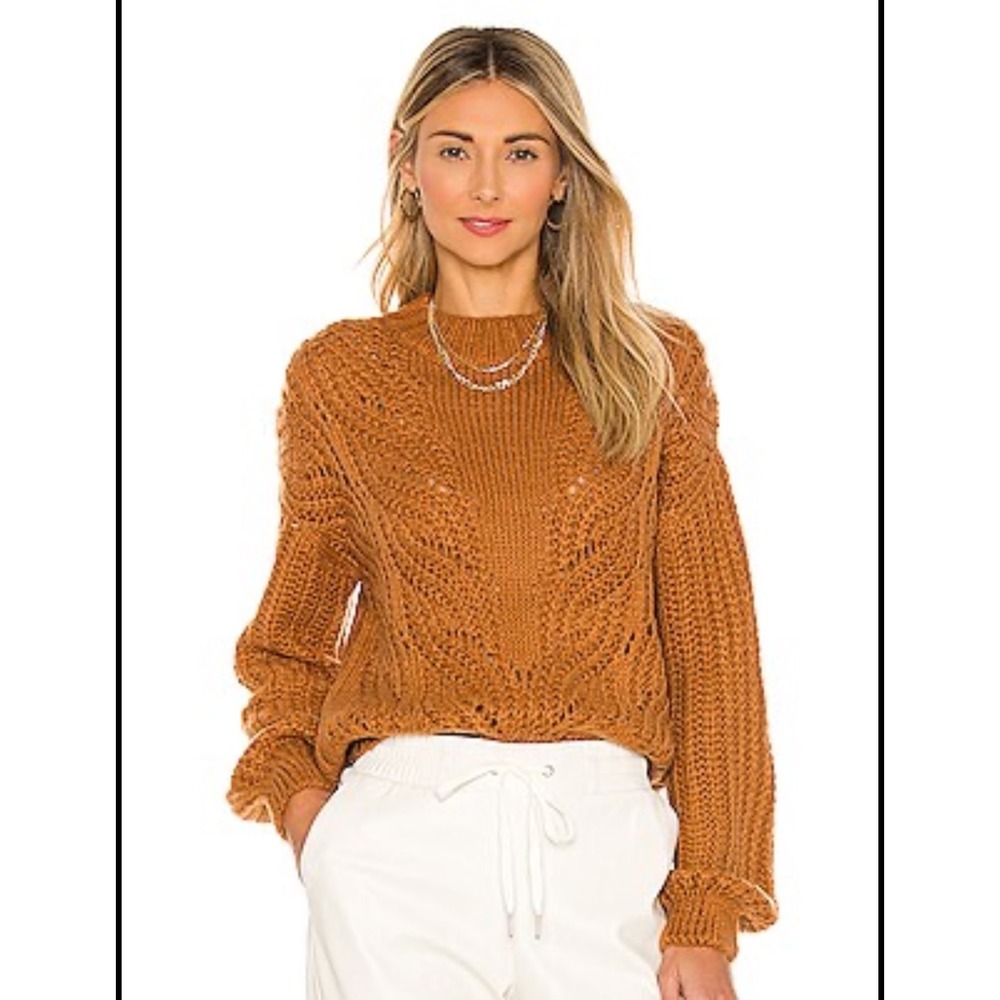 HEARTLOOM Althea Sweater Caramel Brown Chunky Knit Eyelet Pullover Womens Large